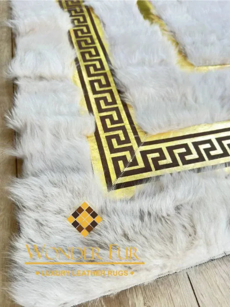 Luxury White Gold Natural Sheepskin Runner Rug, Handmade Soft Bohemian Rug