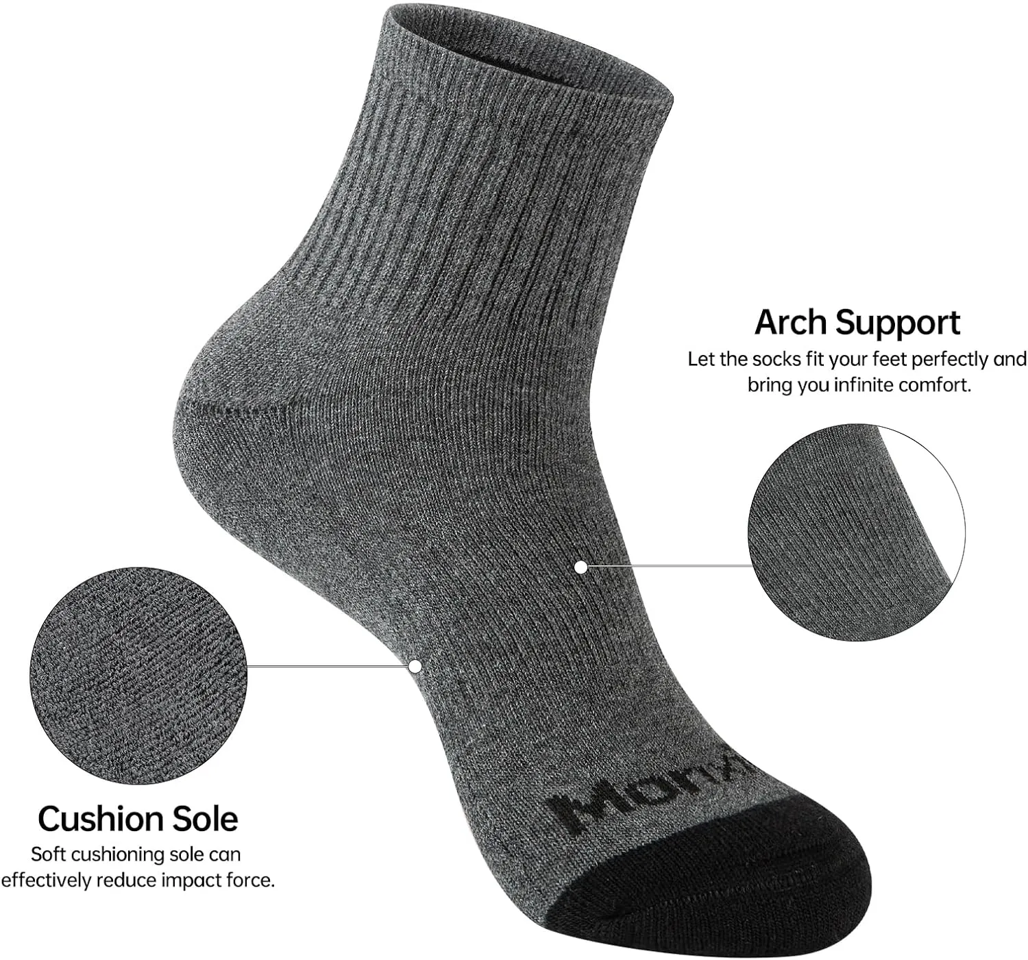 Mens 100% Cotton Cushioned Ankel Socks, Athletic Performance Running Moisture Wicking Breathable Quarter Socks