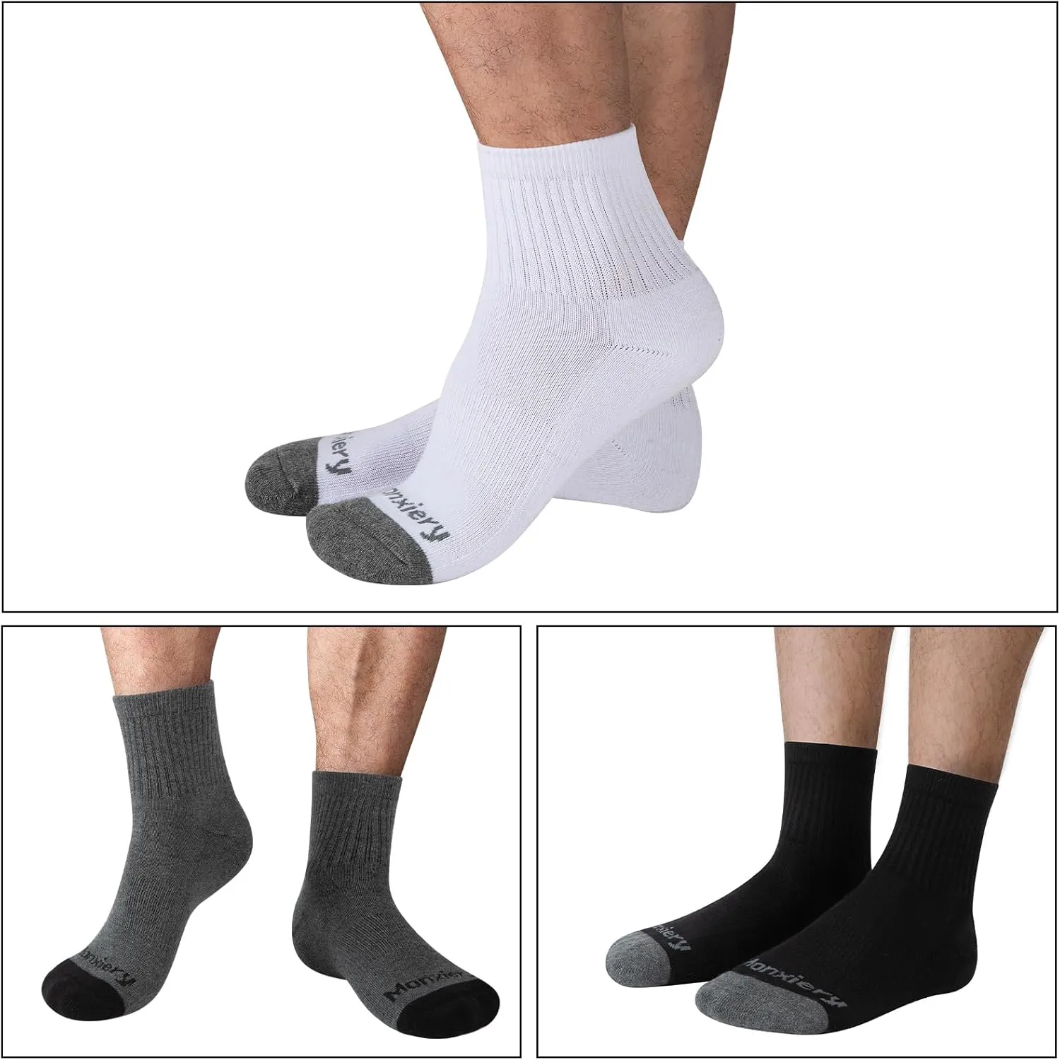 Mens 100% Cotton Cushioned Ankel Socks, Athletic Performance Running Moisture Wicking Breathable Quarter Socks