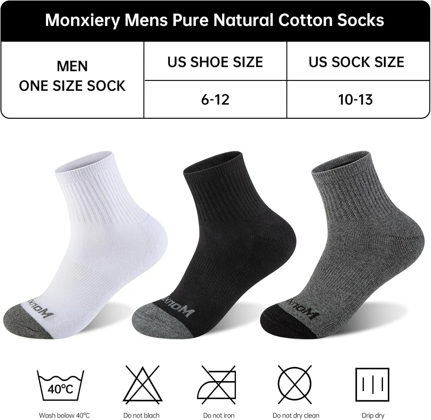 Mens 100% Cotton Cushioned Ankel Socks, Athletic Performance Running Moisture Wicking Breathable Quarter Socks