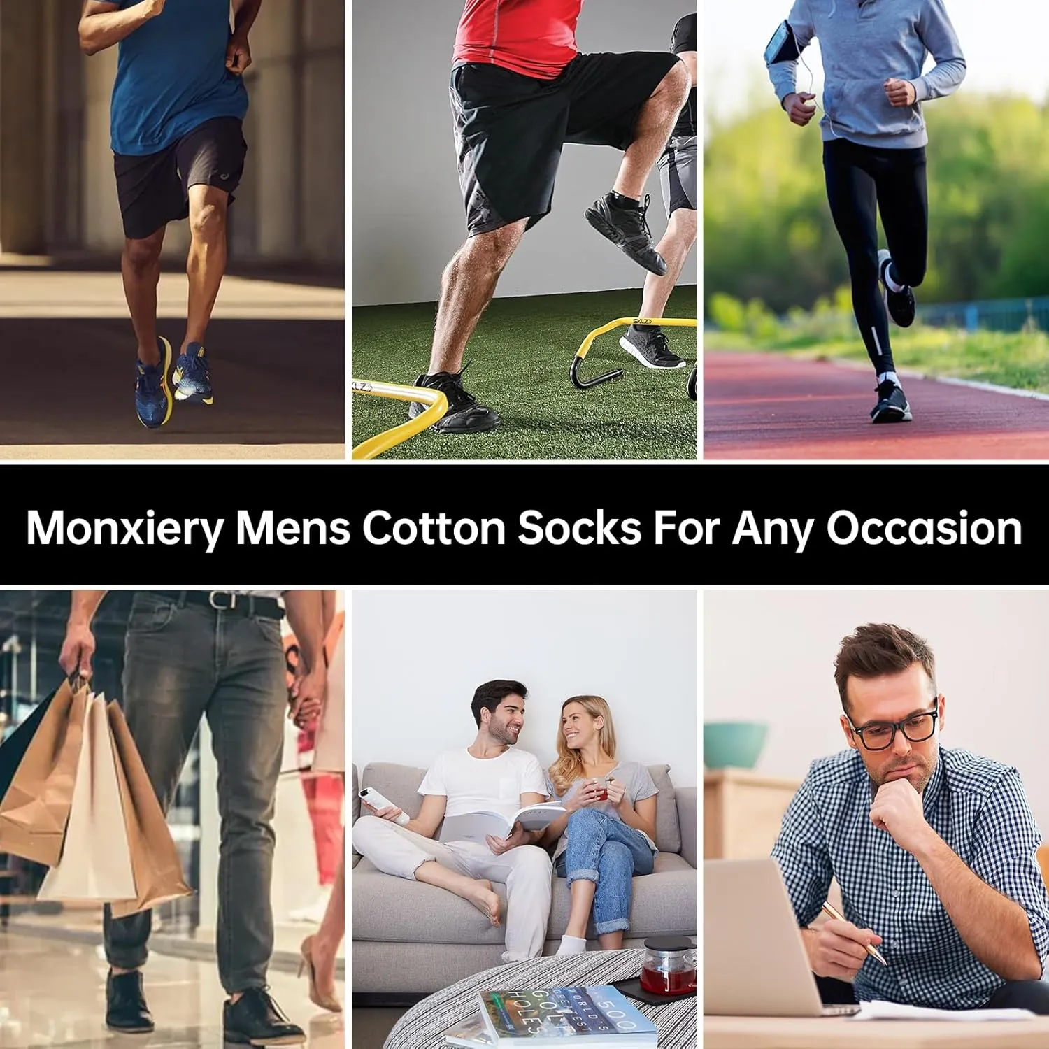Mens 100% Cotton Cushioned Ankel Socks, Athletic Performance Running Moisture Wicking Breathable Quarter Socks
