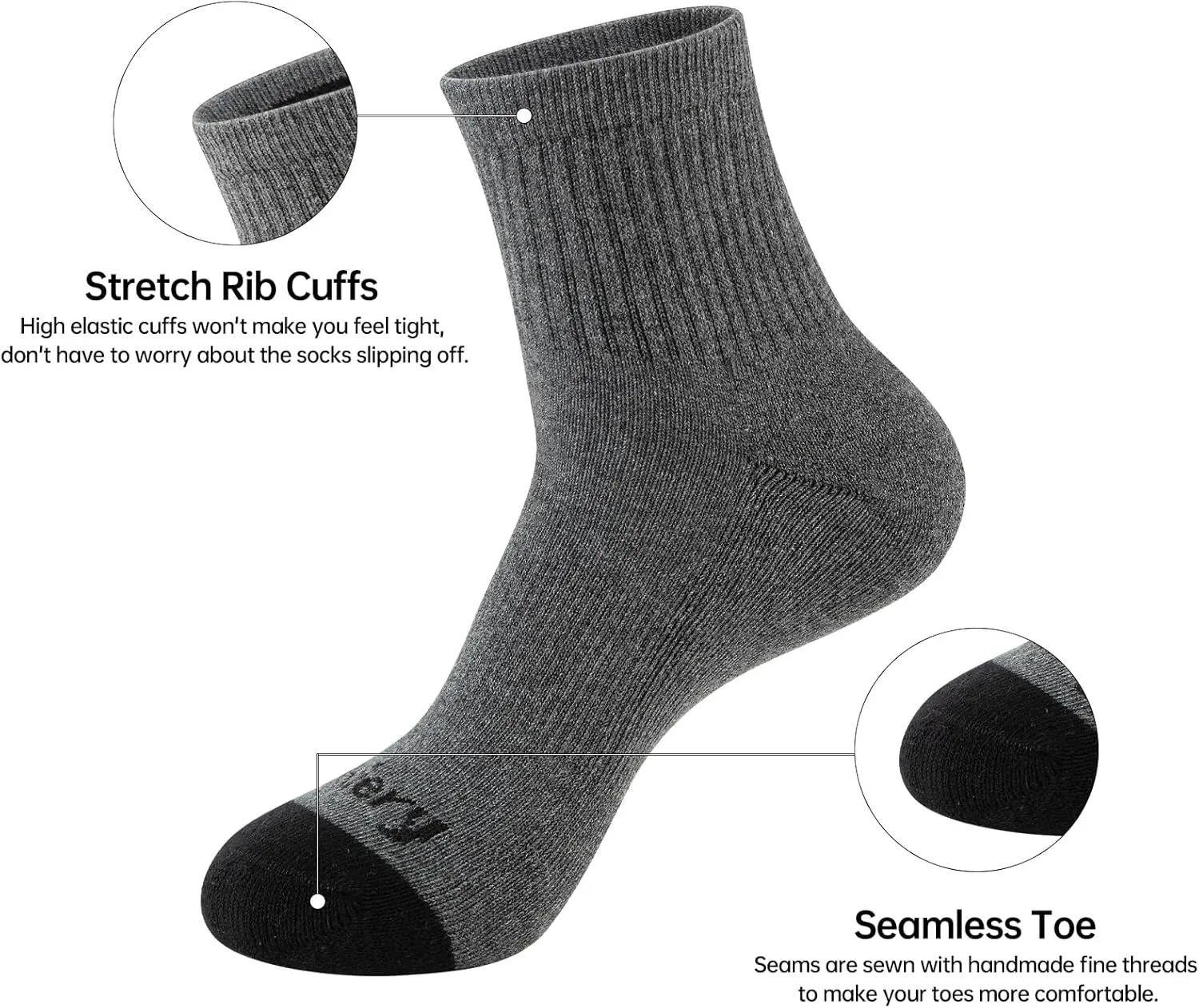 Mens 100% Cotton Cushioned Ankel Socks, Athletic Performance Running Moisture Wicking Breathable Quarter Socks