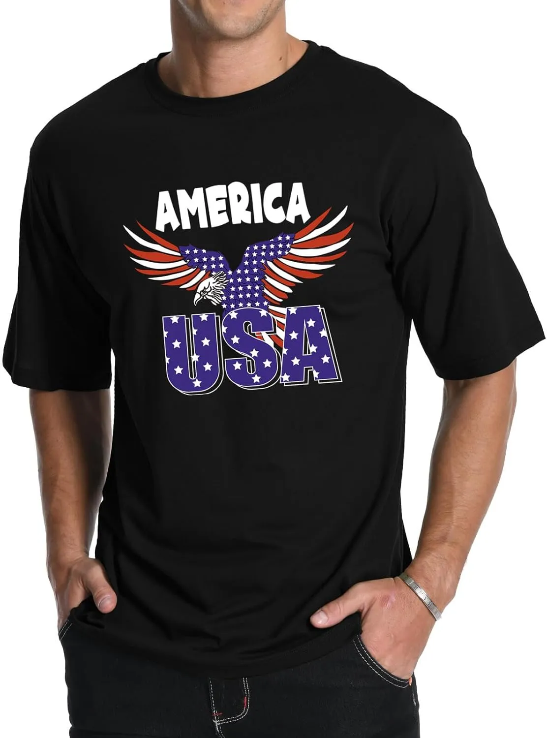 Men's Graphic Tees, Short Sleeve USA Flag Crewneck Casual American Patriotic Regular T-Shirt for Men