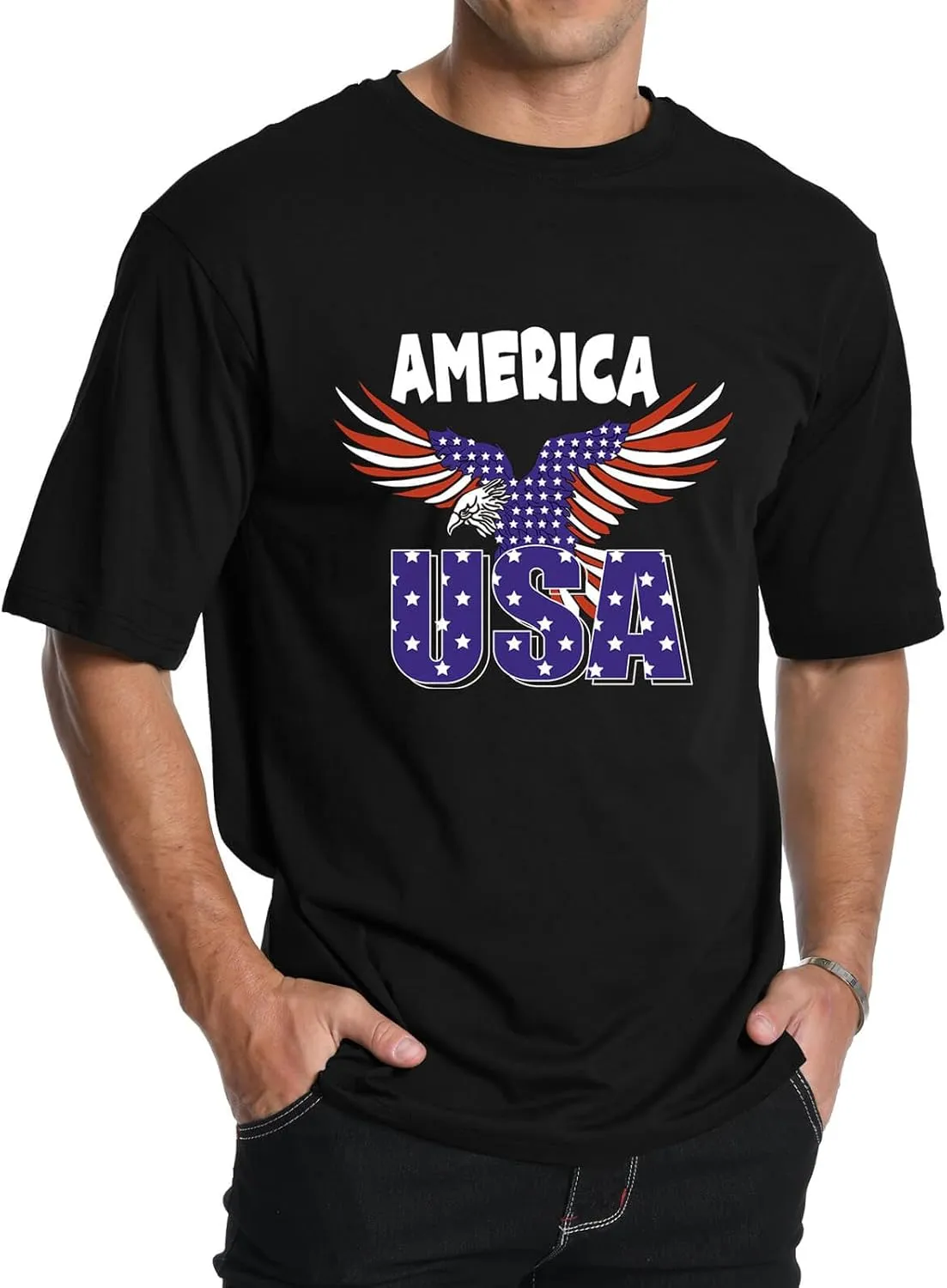 Men's Graphic Tees, Short Sleeve USA Flag Crewneck Casual American Patriotic Regular T-Shirt for Men