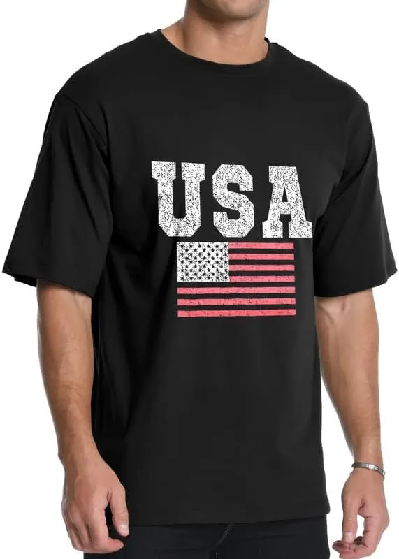Men's Graphic Tees, Short Sleeve USA Flag Crewneck Casual American Patriotic Regular T-Shirt for Men