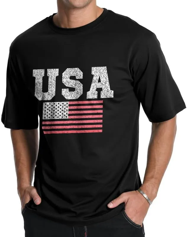Men's Graphic Tees, Short Sleeve USA Flag Crewneck Casual American Patriotic Regular T-Shirt for Men