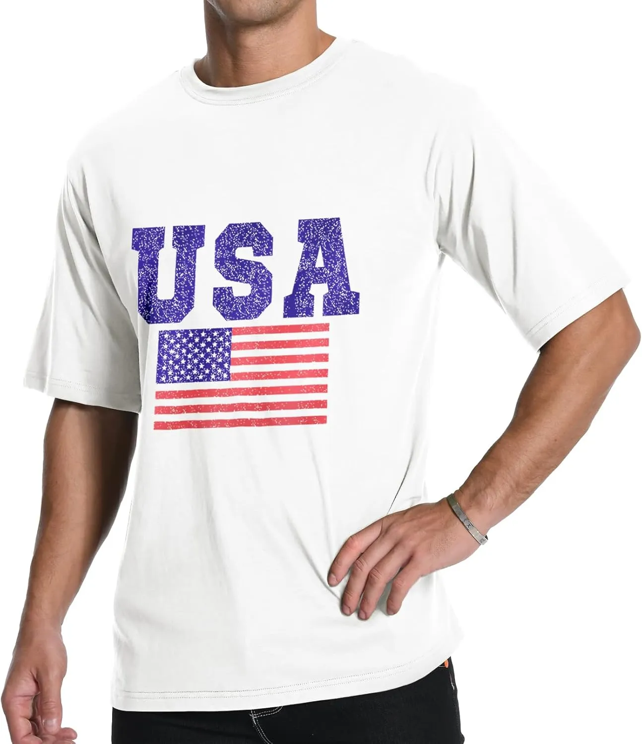 Men's Graphic Tees, Short Sleeve USA Flag Crewneck Casual American Patriotic Regular T-Shirt for Men