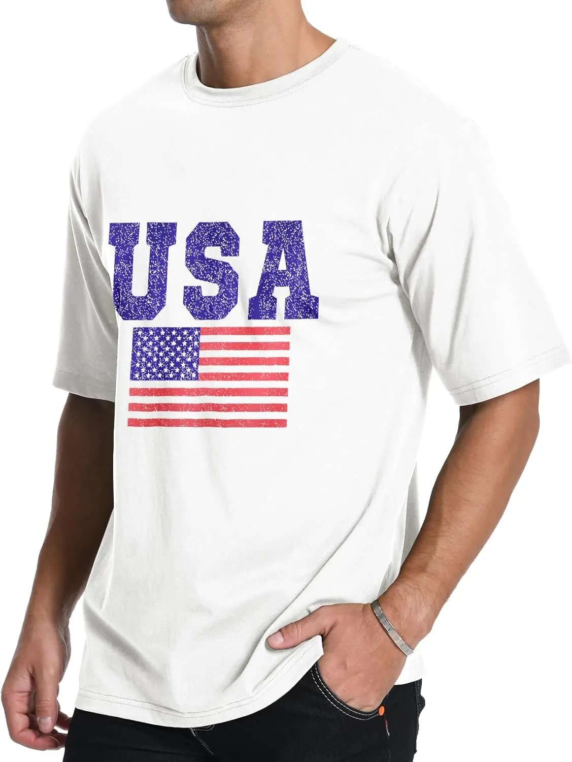 Men's Graphic Tees, Short Sleeve USA Flag Crewneck Casual American Patriotic Regular T-Shirt for Men