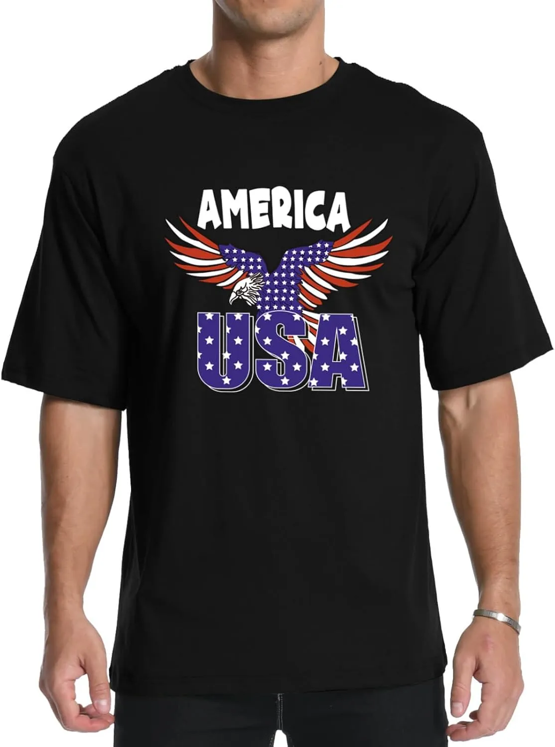 Men's Graphic Tees, Short Sleeve USA Flag Crewneck Casual American Patriotic Regular T-Shirt for Men