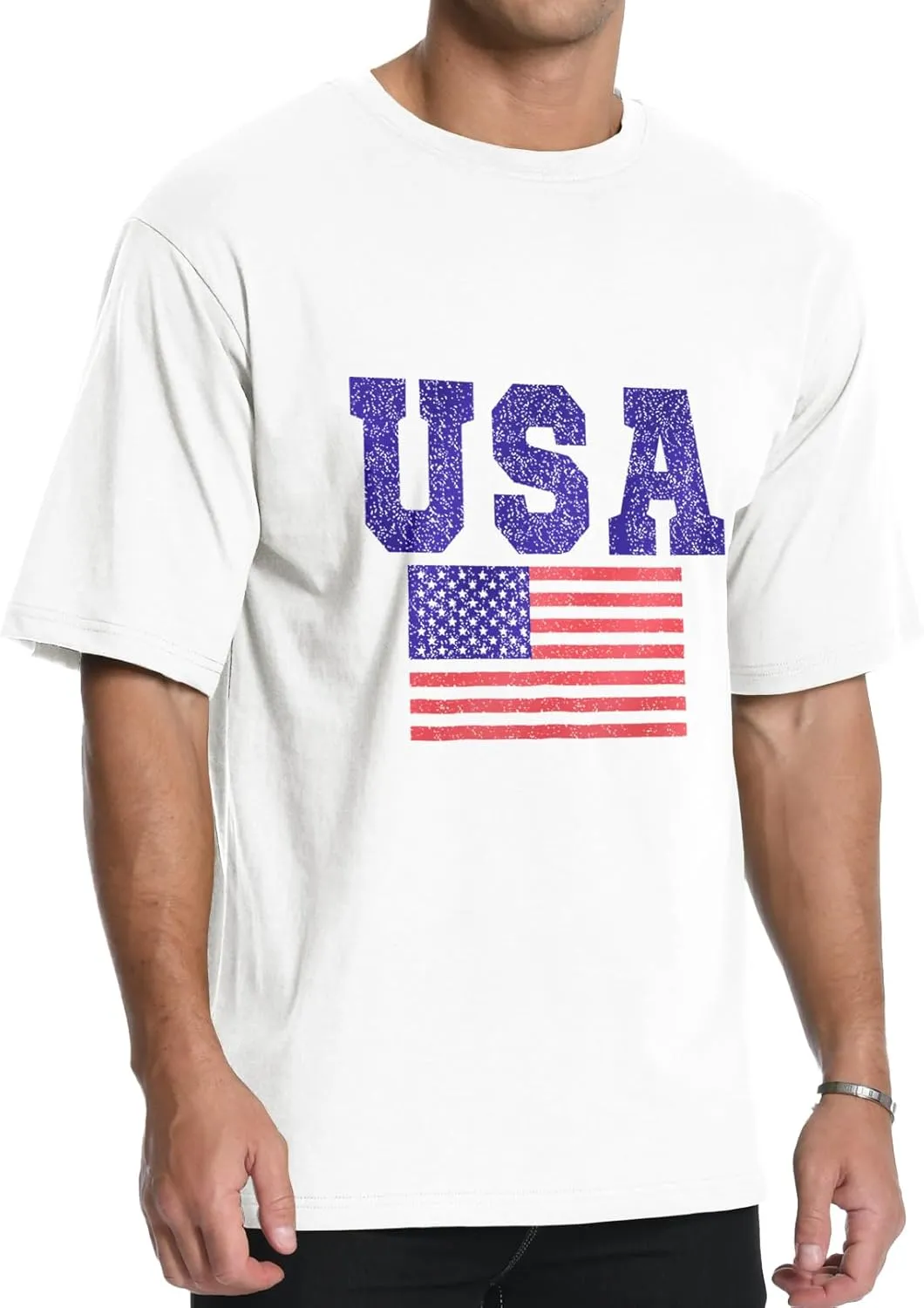 Men's Graphic Tees, Short Sleeve USA Flag Crewneck Casual American Patriotic Regular T-Shirt for Men