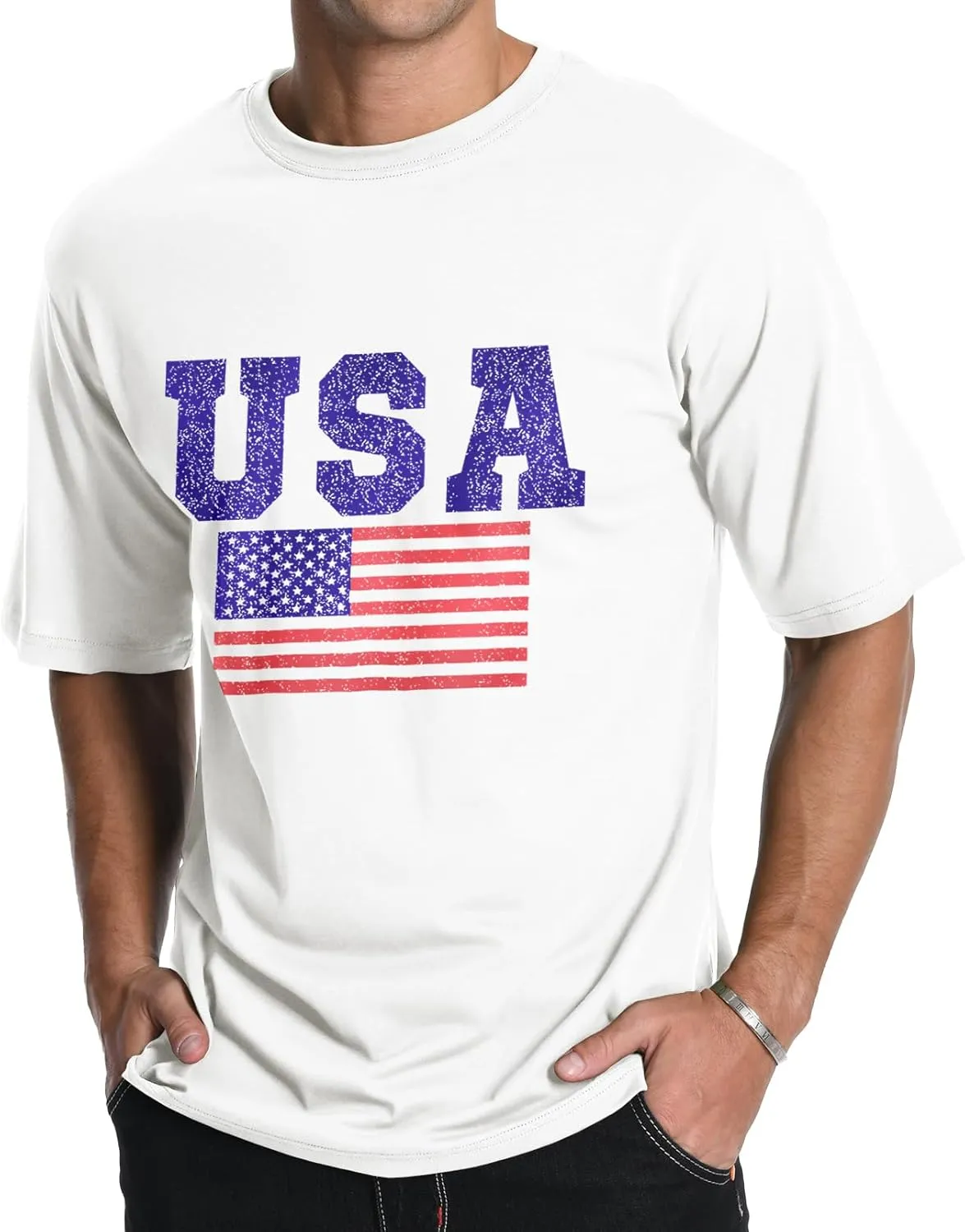 Men's Graphic Tees, Short Sleeve USA Flag Crewneck Casual American Patriotic Regular T-Shirt for Men