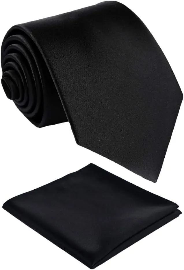 Mens Solid Satin Mens Tie With Hanky,Handmade Neckties For Men With Gift Box