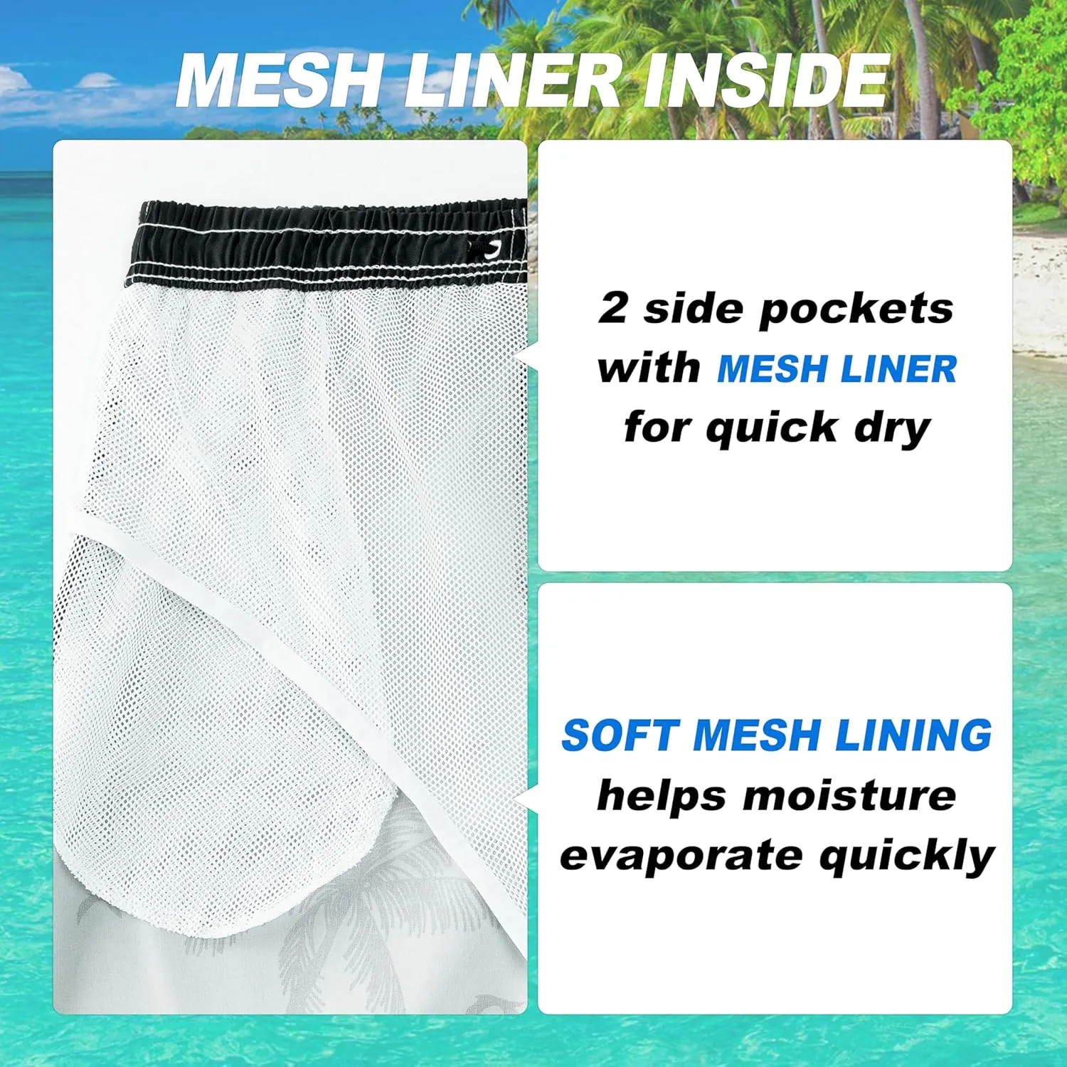 Mens Swim Trunks Quick Dry Board Shorts with Mesh Lining, Breathable Surf Beach Shorts Swimwear Bathing Suits