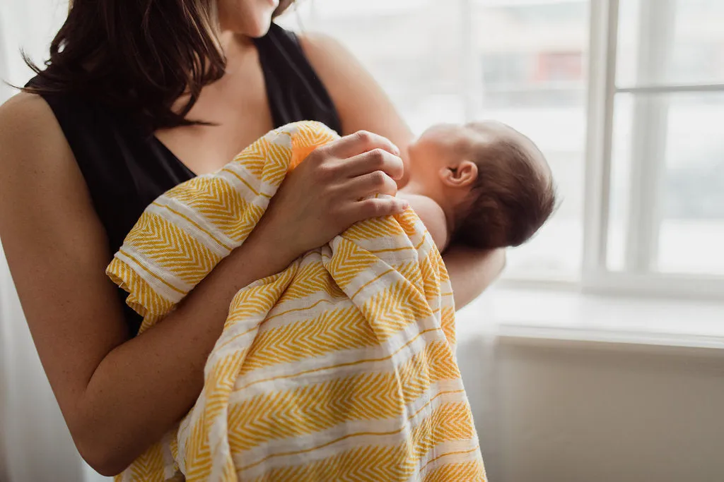 MUSTARD HERRINGBONE SWADDLE