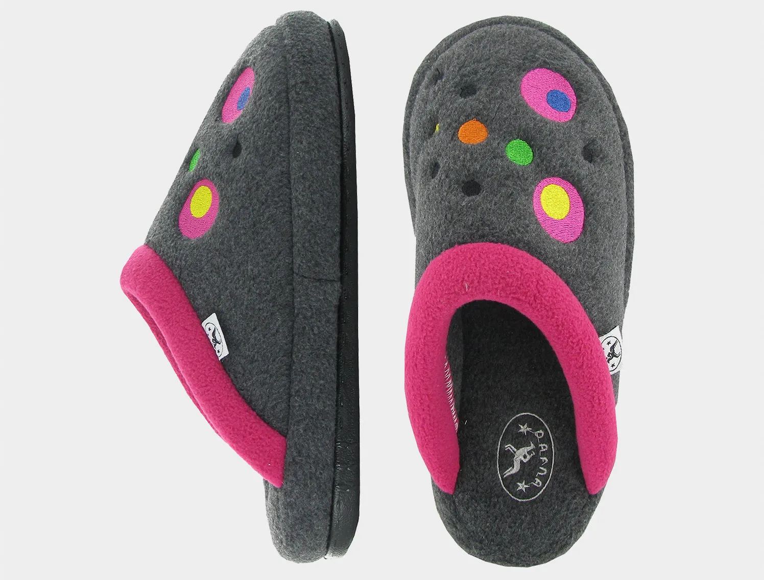 Naot Womens Repose Slippers Grey Pink Circles