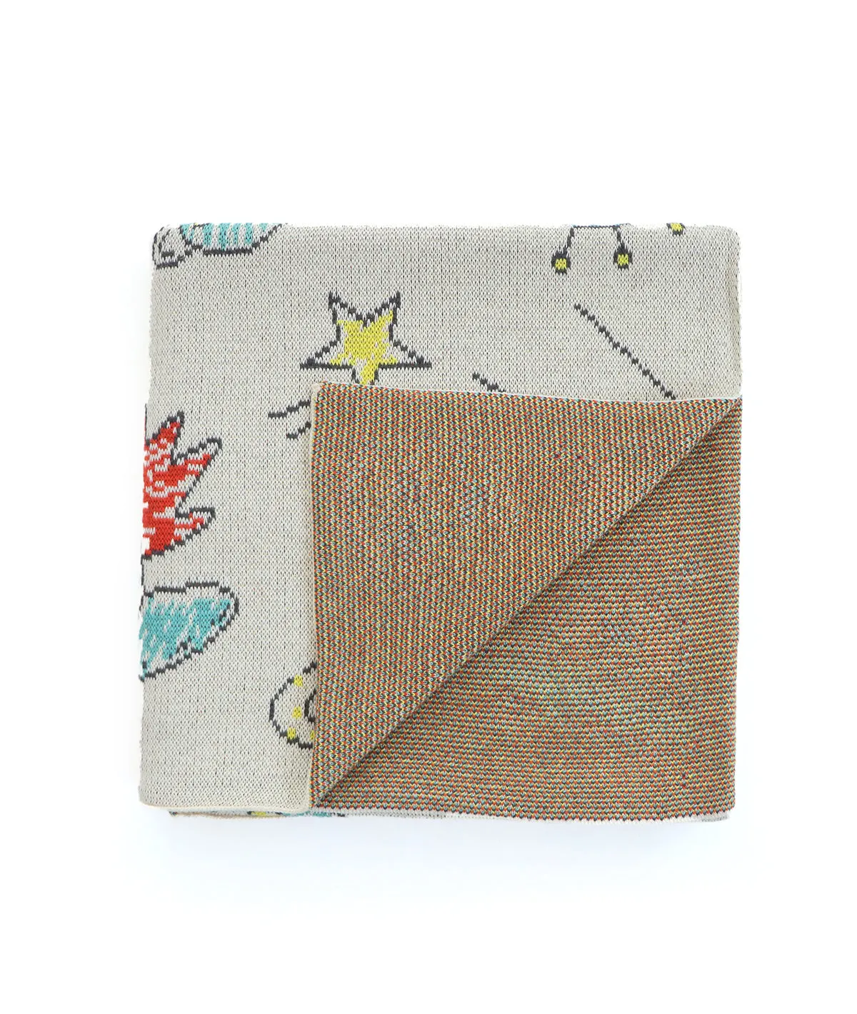 Navigating My Spaceship Multi Color Cotton Knitted AC Blanket For Kids For Use In All Seasons