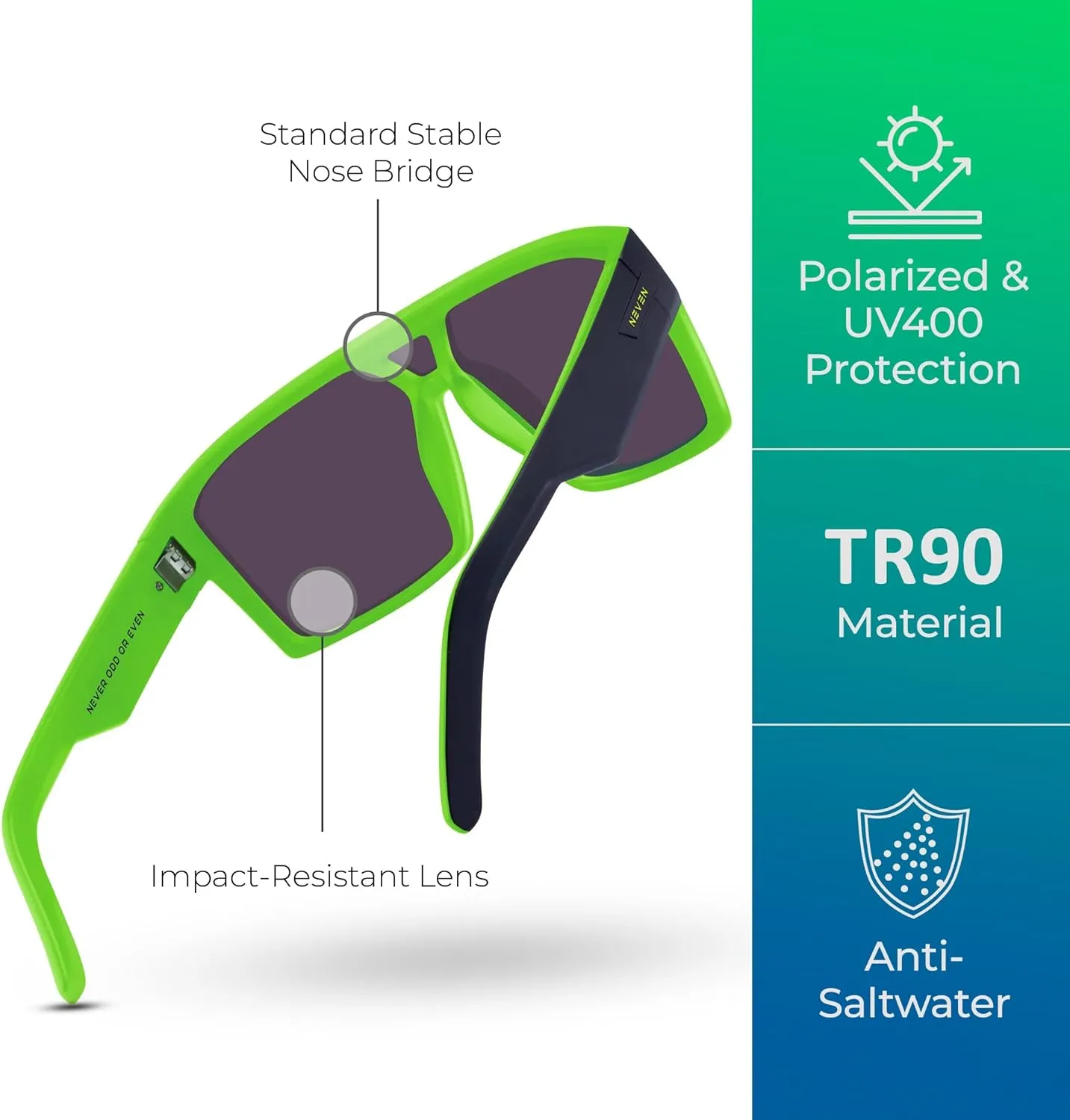 NEVEN Slater UV Frame Sunglasses For Men & Women - TR90 Oversized Polarized Sunglasses for Men - Coastal Sport Boxy Glasses