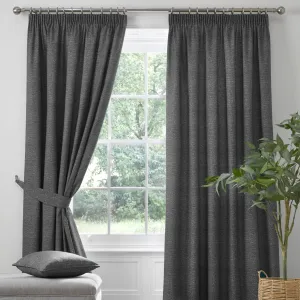 Pembrey Pair of Super Thermal Pencil Pleat Curtains in Charcoal