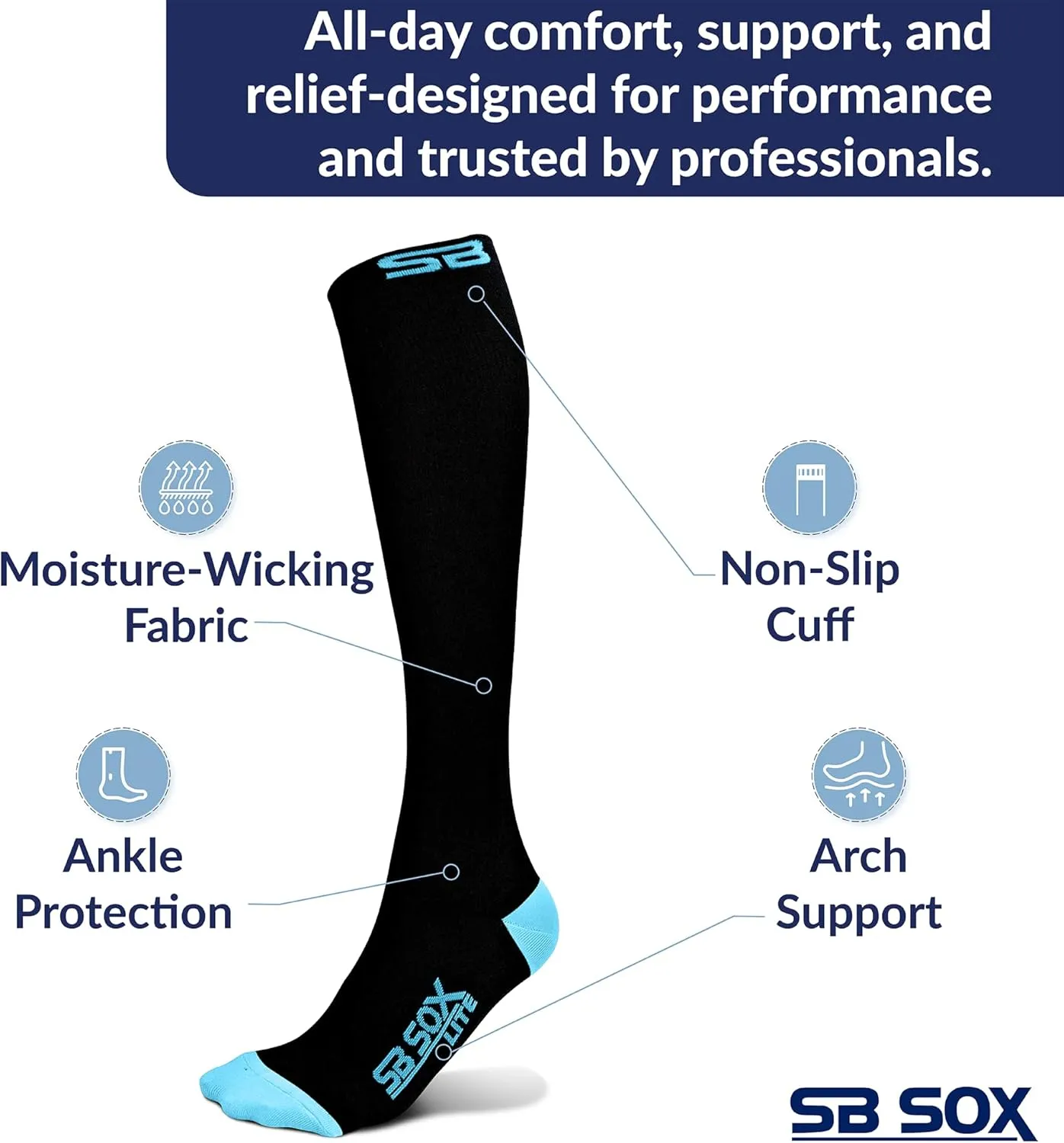 SB SOX Lite Compression Socks for Men & Women (15-20mmHg) ?C Best Compression Socks for Travel, Sports, and Daily Wear - XXL Sizes too!