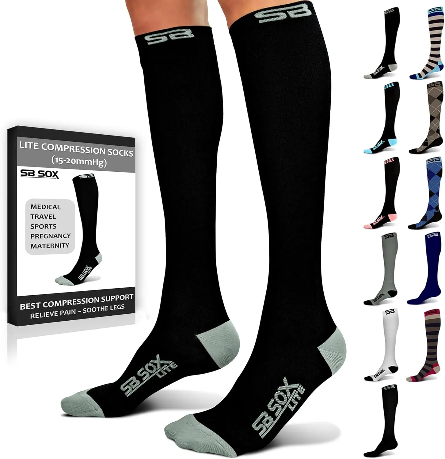 SB SOX Lite Compression Socks for Men & Women (15-20mmHg) ?C Best Compression Socks for Travel, Sports, and Daily Wear - XXL Sizes too!