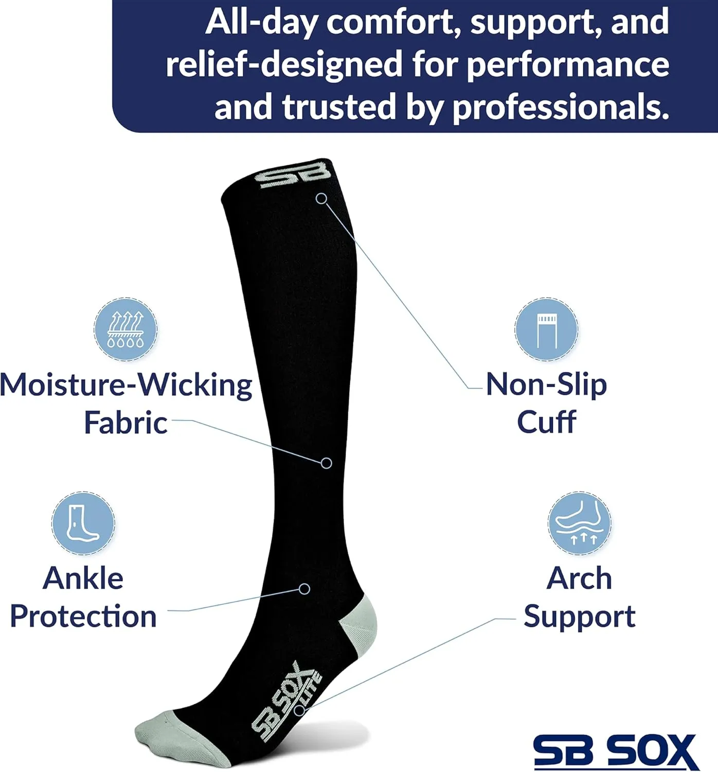SB SOX Lite Compression Socks for Men & Women (15-20mmHg) ?C Best Compression Socks for Travel, Sports, and Daily Wear - XXL Sizes too!