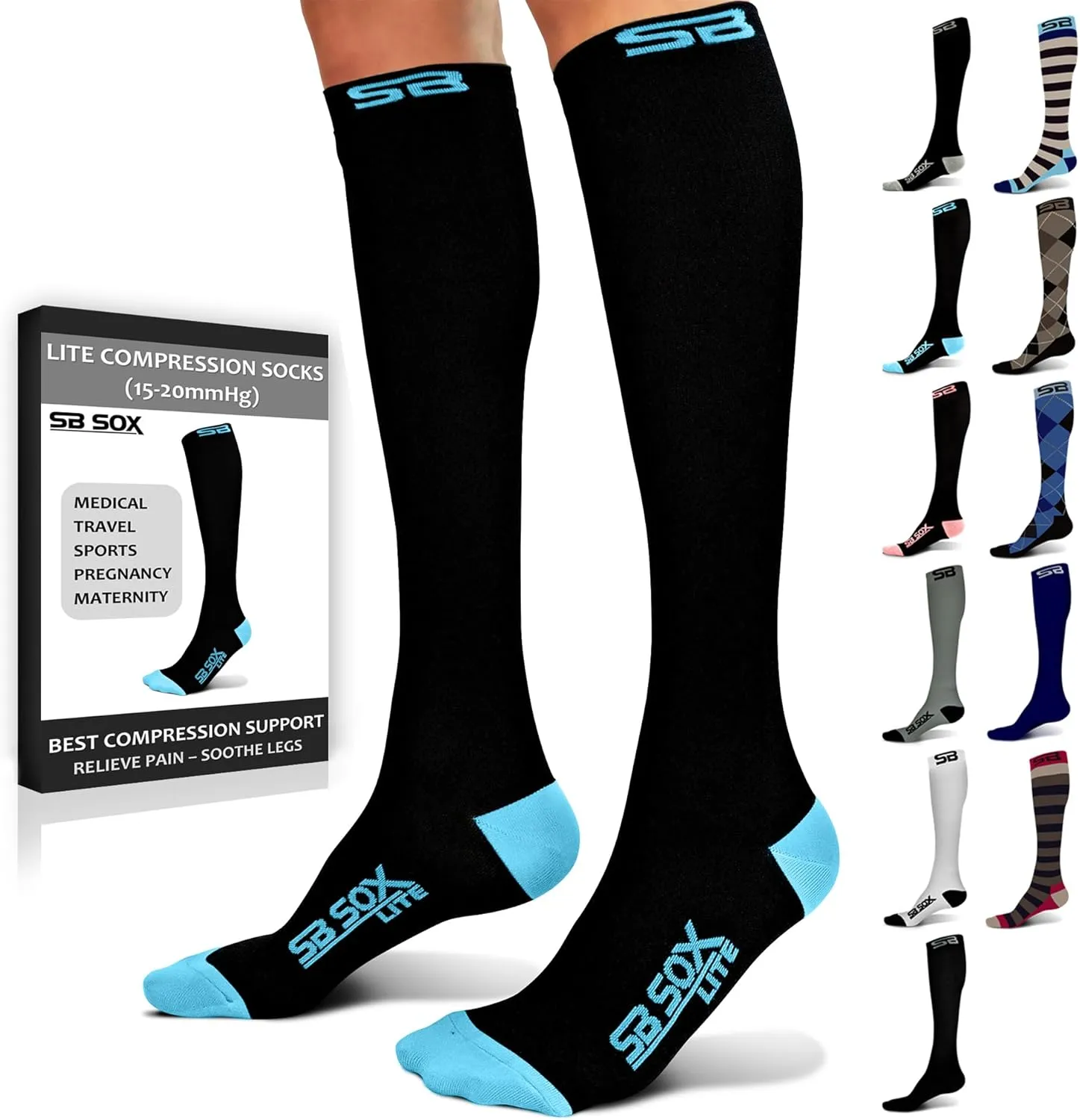 SB SOX Lite Compression Socks for Men & Women (15-20mmHg) ?C Best Compression Socks for Travel, Sports, and Daily Wear - XXL Sizes too!