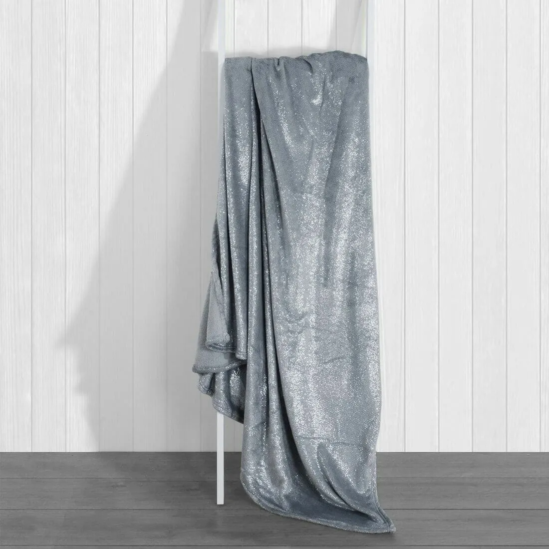 Silver Foil Sparkle Blanket Throw With Cosy Fleece Reverse