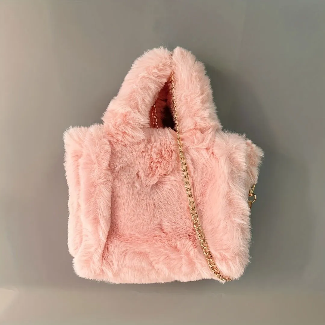 Soft Plush Fuzzy Trendy Winter Shoulder Tote Handbags