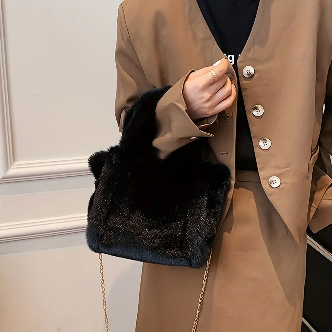 Soft Plush Fuzzy Trendy Winter Shoulder Tote Handbags