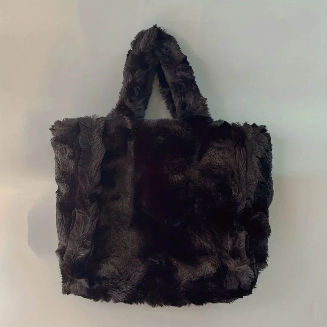 Soft Plush Fuzzy Trendy Winter Shoulder Tote Handbags
