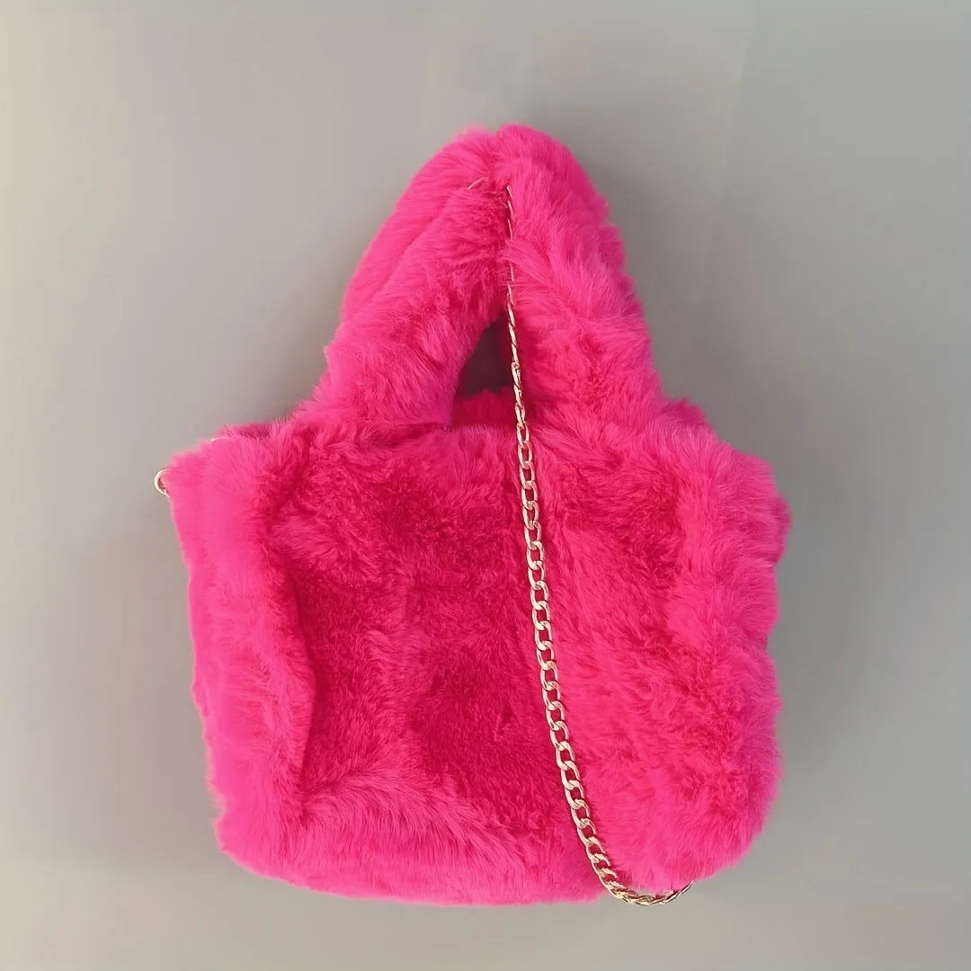 Soft Plush Fuzzy Trendy Winter Shoulder Tote Handbags