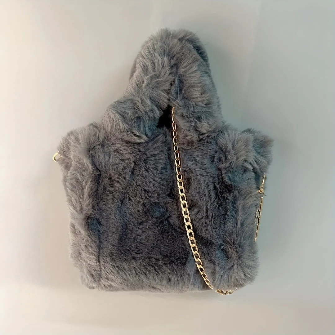 Soft Plush Fuzzy Trendy Winter Shoulder Tote Handbags