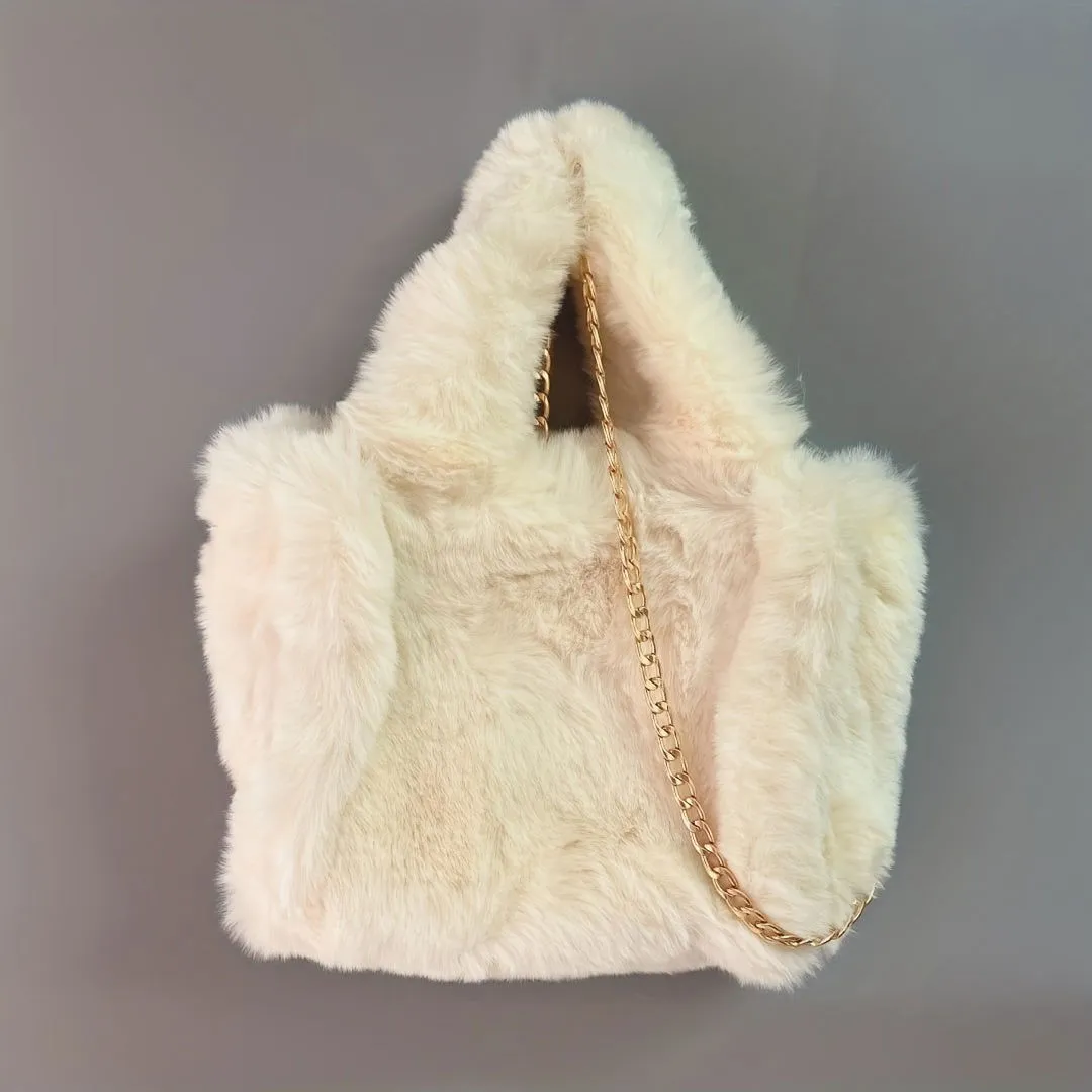 Soft Plush Fuzzy Trendy Winter Shoulder Tote Handbags
