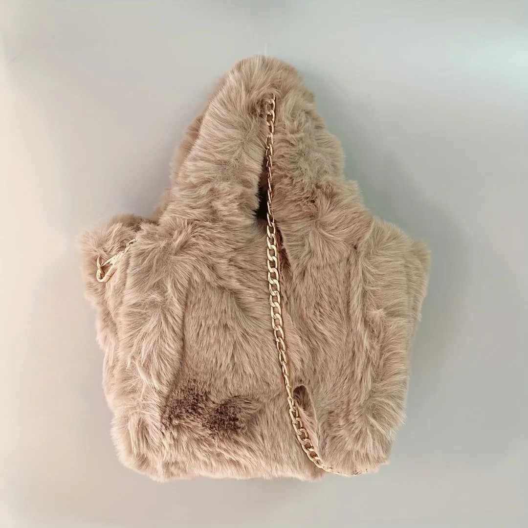 Soft Plush Fuzzy Trendy Winter Shoulder Tote Handbags