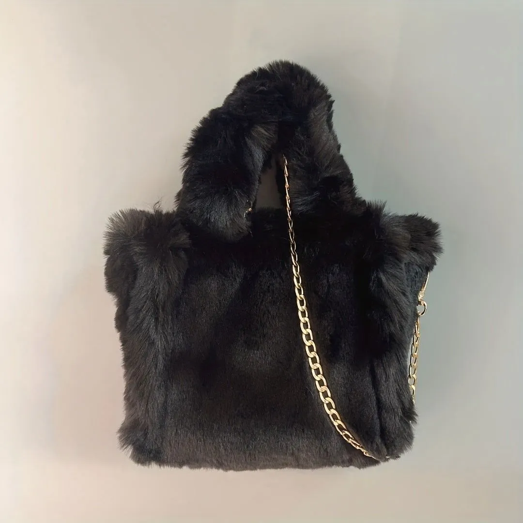 Soft Plush Fuzzy Trendy Winter Shoulder Tote Handbags