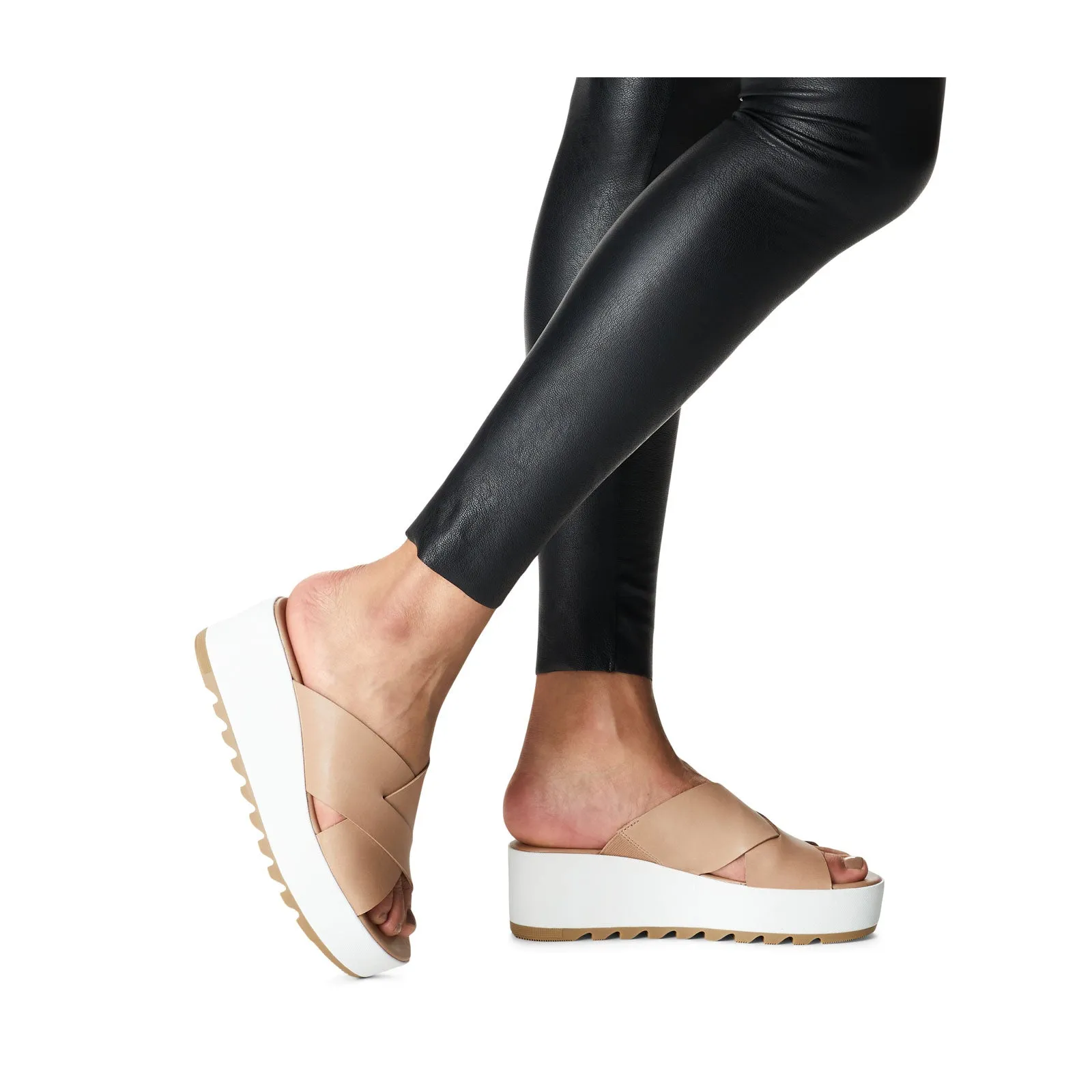 Sorel Cameron Flatform Slide Sandal (Women) - Honest Beige/Sea Salt