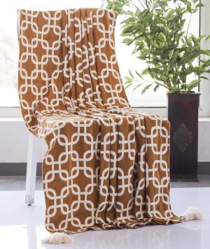 Stroke - Bronze & Natural 100% Cotton Knitted All Season AC Throw Blanket