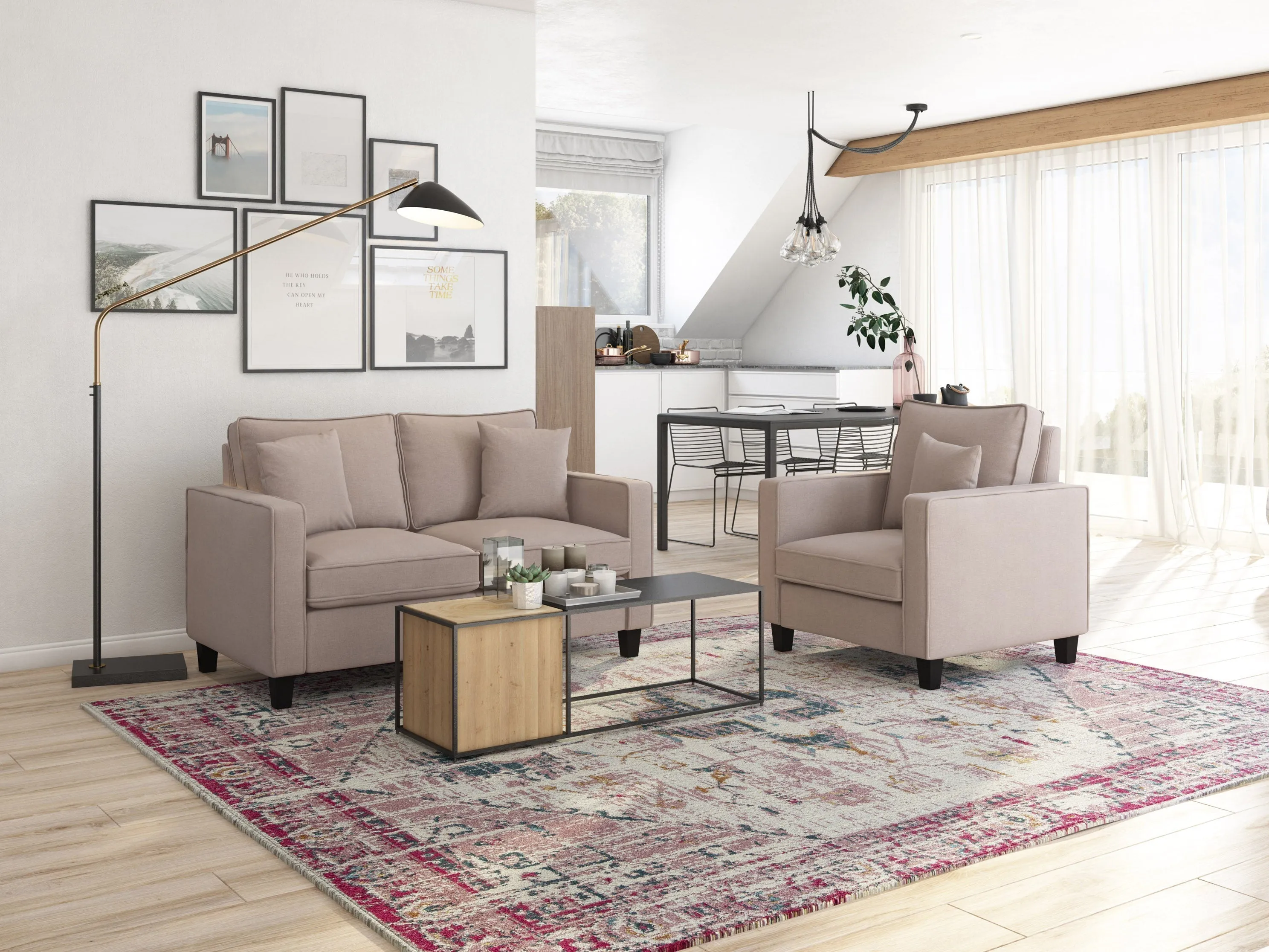 Taupe 2 Seater Loveseat and Chair Set, 2 piece