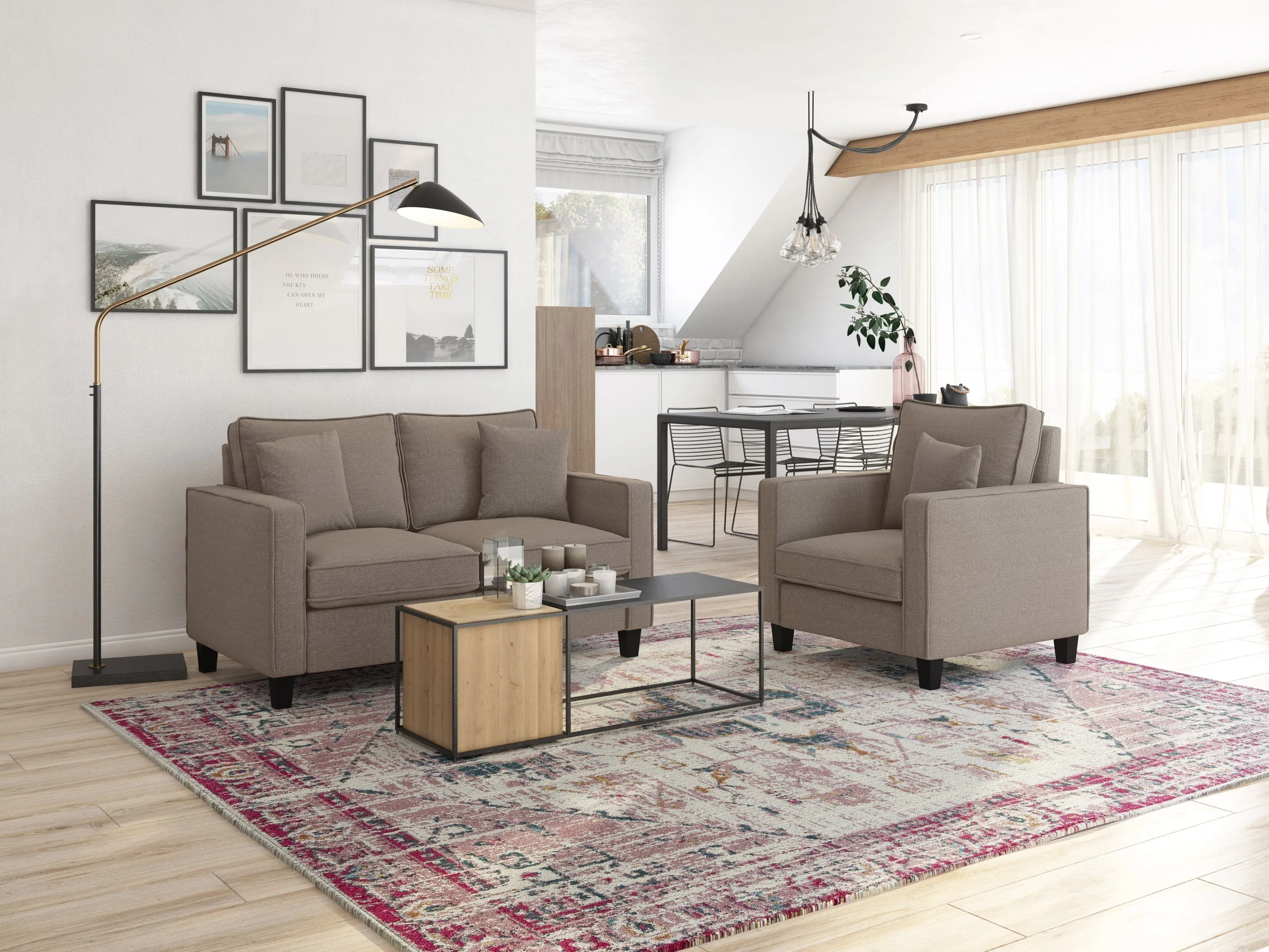 Taupe 2 Seater Sofa Loveseat