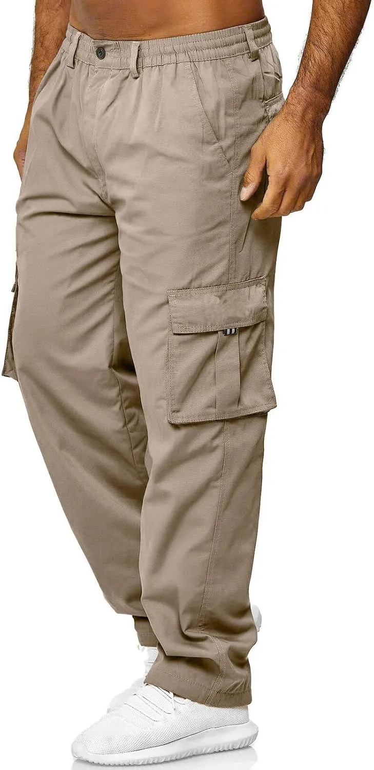 THWEI Mens Cargo Pants Casual Cotton Jogger Multi Pockets Outdoor Hiking Work Sweatpants