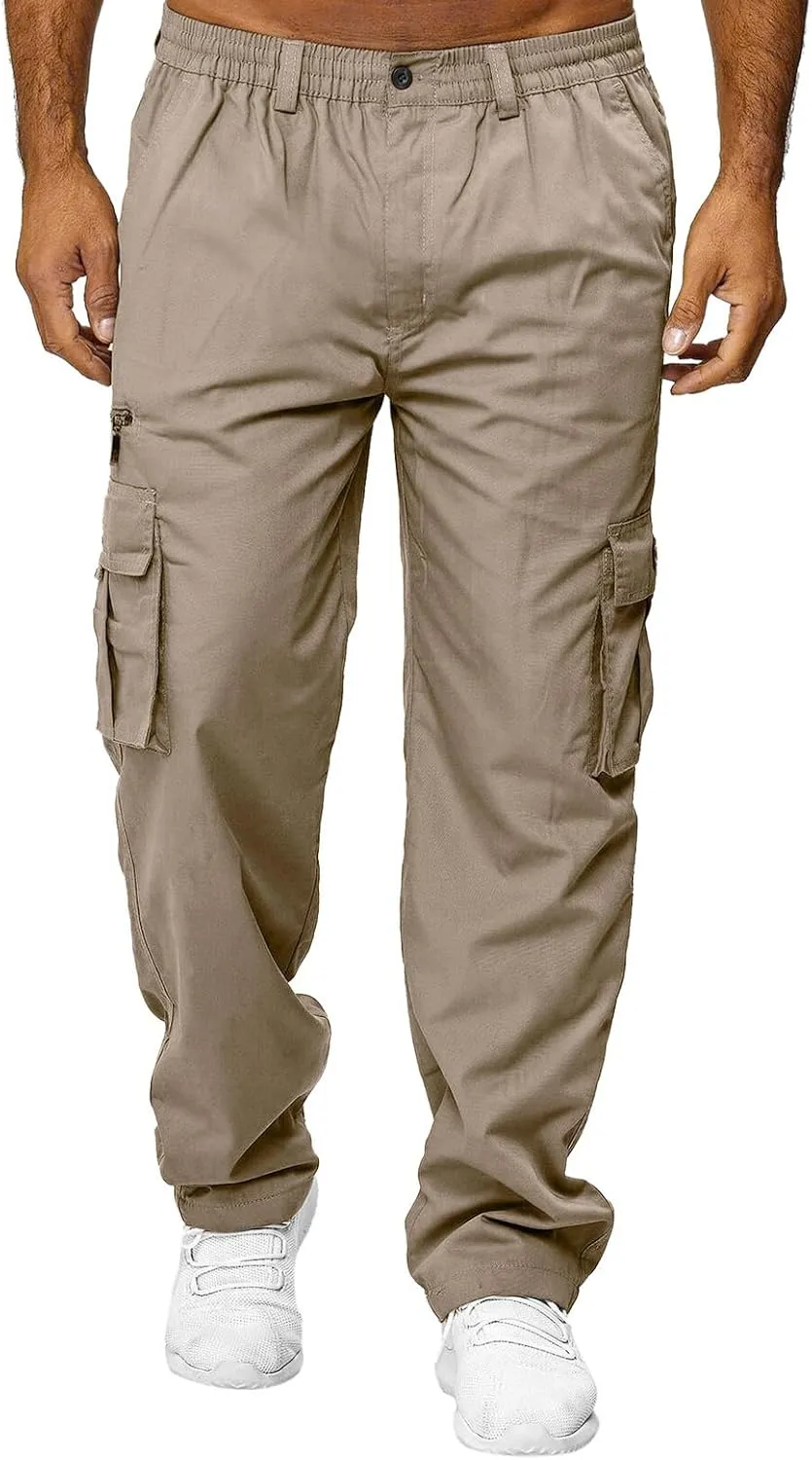 THWEI Mens Cargo Pants Casual Cotton Jogger Multi Pockets Outdoor Hiking Work Sweatpants
