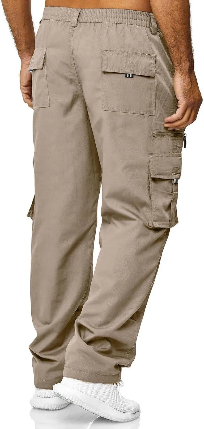 THWEI Mens Cargo Pants Casual Cotton Jogger Multi Pockets Outdoor Hiking Work Sweatpants