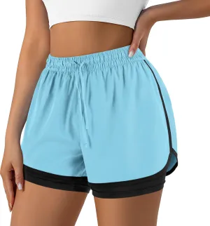 Women's 2 in 1 Running Shorts for Gym Yoga Workout Athletic Shorts High-Waisted Shorts with Liner Pockets