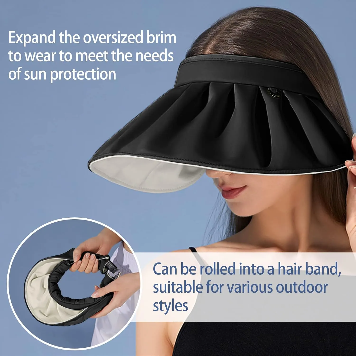 Womens Visors,Clip On Foldable Wide Brim Womens Golf Visor,Roll-up Headband Sun Hat with UV Protection