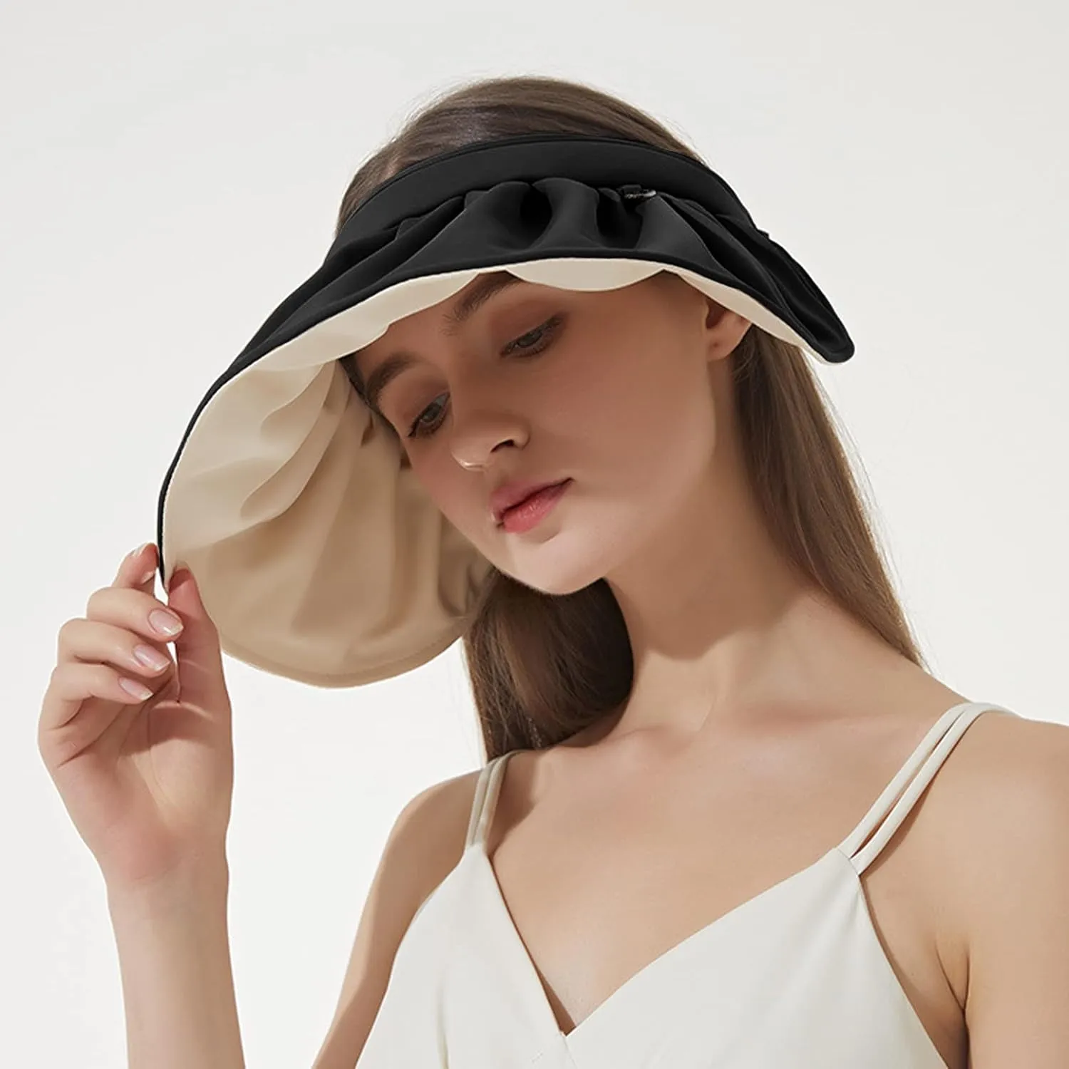 Womens Visors,Clip On Foldable Wide Brim Womens Golf Visor,Roll-up Headband Sun Hat with UV Protection