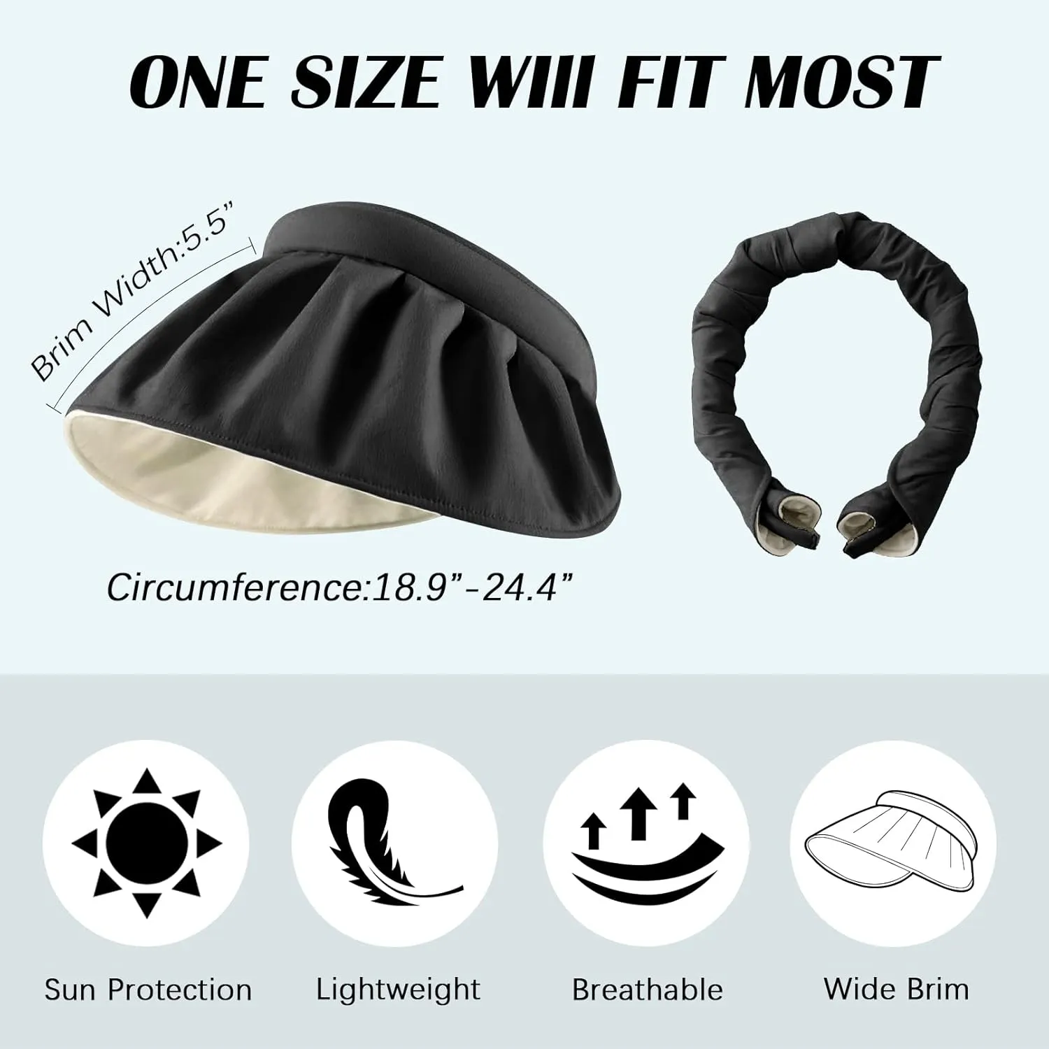 Womens Visors,Clip On Foldable Wide Brim Womens Golf Visor,Roll-up Headband Sun Hat with UV Protection