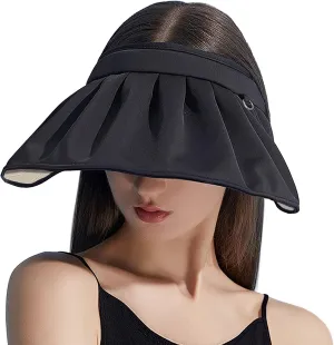 Womens Visors,Clip On Foldable Wide Brim Womens Golf Visor,Roll-up Headband Sun Hat with UV Protection